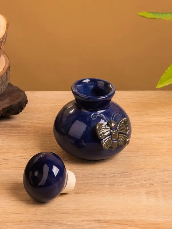 Сосуд для масла "Бабочка" керамика, цв. синий, 8х8х10 см