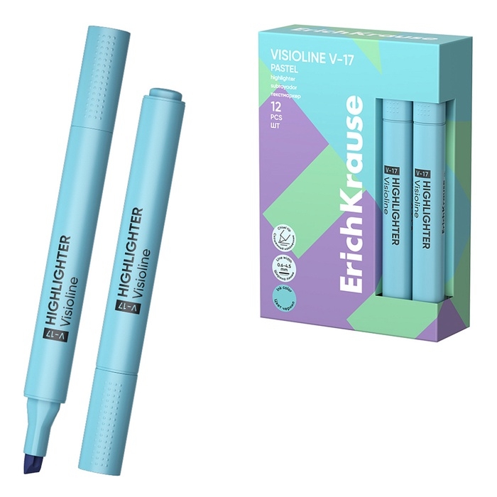 Маркер текстовыделитель ErichKrause Visioline V-17 Pastel, 0.6-4.5 мм, чернила на водной основе, голубой