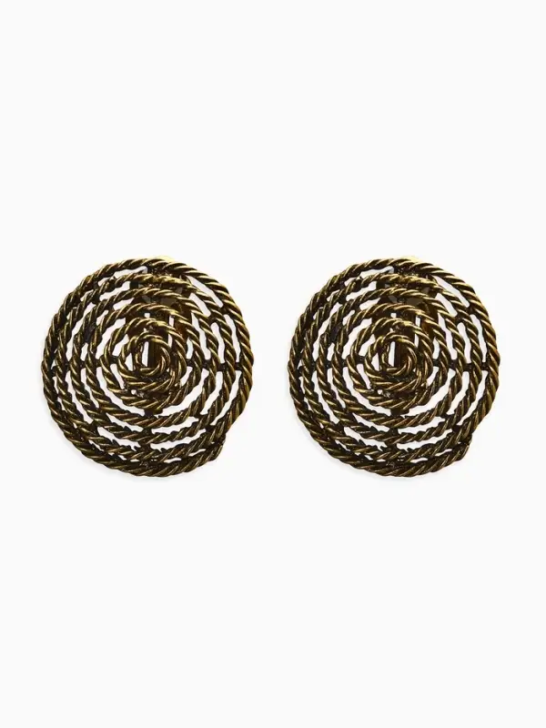 Клипсы "Винтаж" круг из веревки, цвет чернёное золото