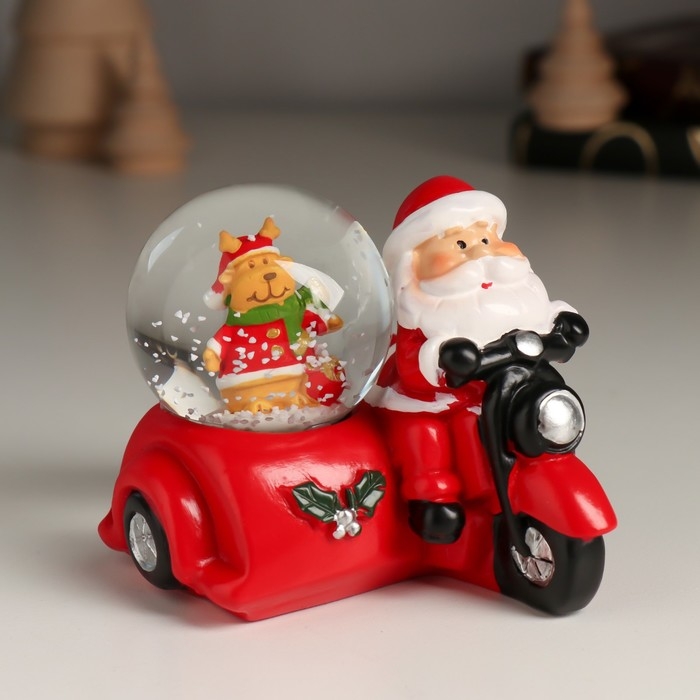 Сувенир полистоун водяной шар "Дед Мороз на мотоцикле с коляской" МИКС 7,5х8,2х7 см