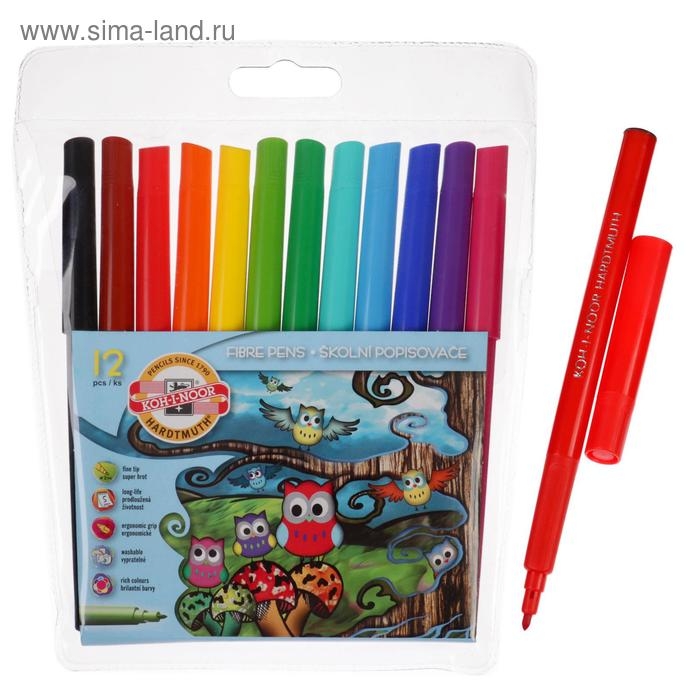 Фломастеры Koh-I-Noor &laquo;Совы&raquo;, 12 цветов, смываемые, трёхгранные, Koh-I-Noor , в пластиковой упаковке, европодвес