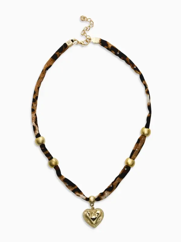 Колье "Новый стиль" сердечко, леопард, в золоте 40+удл