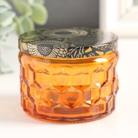 Банка для свечей стекло с крышкой "Соты" оранж 5х7х7 см, МИКС