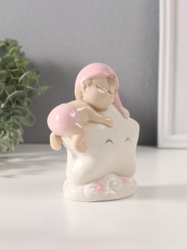 Сувенир керамика свет "Малышка в розовом колпаке на звёздочке" 6х10,5х12,5 см