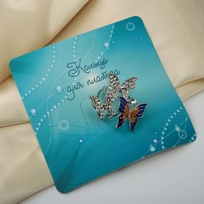 Кольцо для платка &laquo;Бабочки&raquo;, цветное в серебре