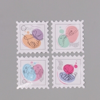 Наклейка бумага "Марки. Любовь" 3х3 см 200 шт в рулоне