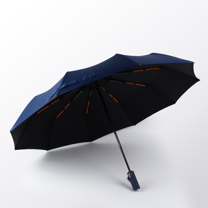 Зонт автоматический &laquo;Однотон&raquo;, 3 сложения, 10 спиц, R = 51/58 см, D = 116 см, цвет тёмно-синий