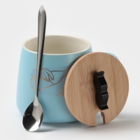 Кружка керамическая с ложкой &laquo;Мистер&raquo;, 380 мл, цвет голубой