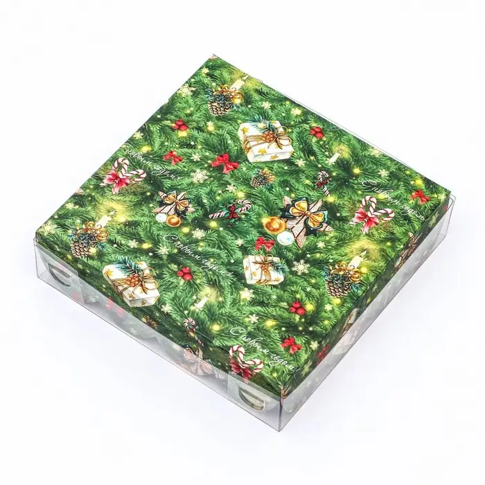 Коробка для печенья, кондитерская новогодняя упаковка, &laquo;Елочные украшения&raquo;, 12&times;12&times;3 см