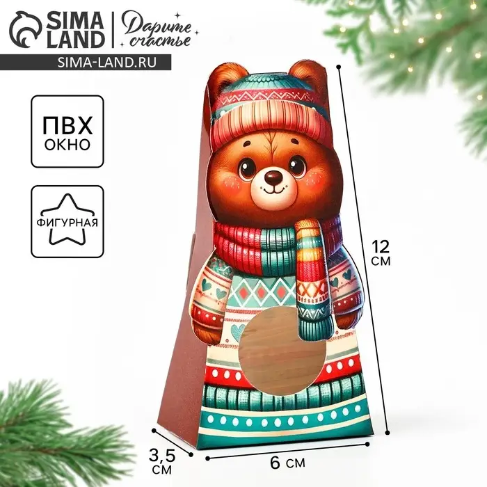 Коробка складная с окном &laquo;Мишка&raquo;, 6 х 12.4 х 3.5 см