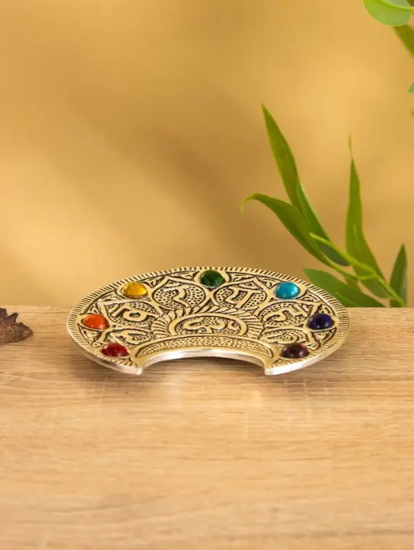 Подставка под благовония &laquo;Полумесяц с цветными кристаллами&raquo;, 12&times;11 см, алюминий