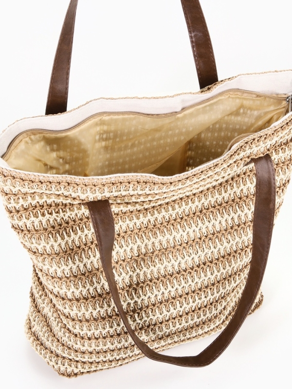 Сумка пляжная Полосы, 45*12*38, отд на молнии, подкладка, беж/коричневый Сумка пляжная Полосы, 45*12*38, отд на молнии, подкладка, беж/коричневый