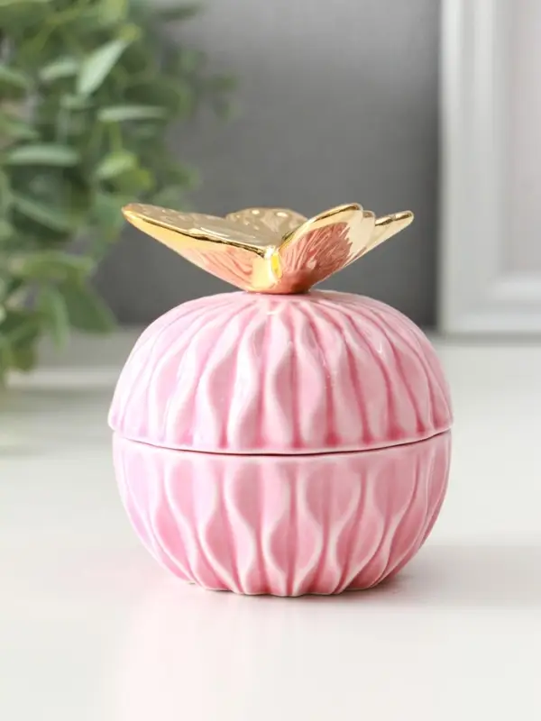 Шкатулка керамика "Золотой филин" розовая 8х8х12 см