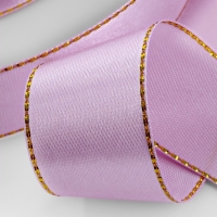 Лента атласная, с золотым люрексом, 25 мм, 23&plusmn;1 м, сиреневая №044
