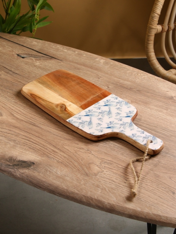 Доска разделочная прямоугольная "Синие птицы" дерево манго 41х18 см