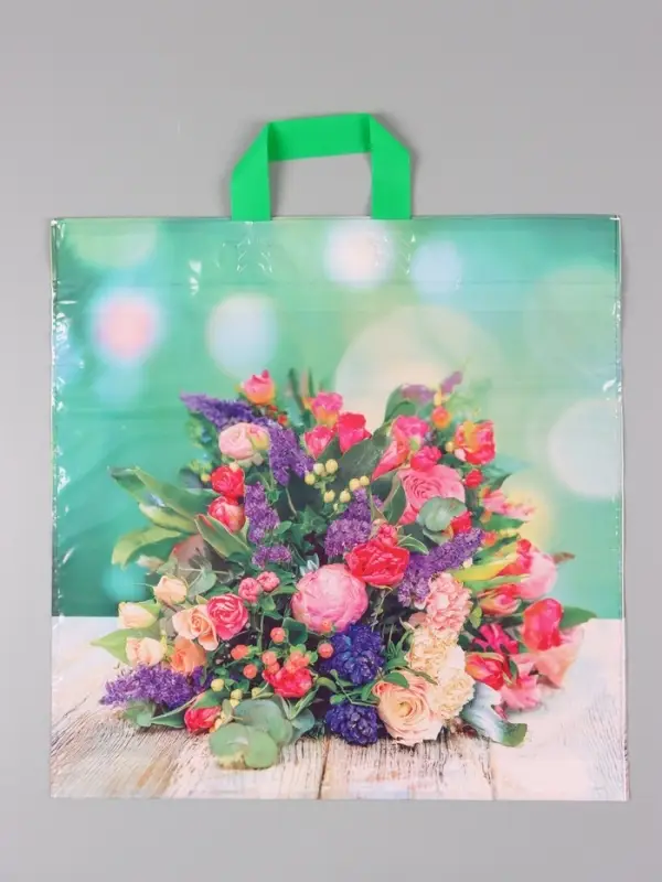 Пакет "Цветочная композиция", полиэтиленовый с петлевой ручкой, 45 х 45 + 3 см, 60 мкм