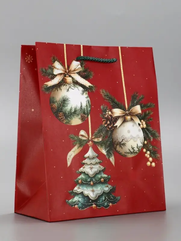 Пакет подарочный новогодний ламинированный, &laquo;Ёлки и шары&raquo; , 18&times;10&times;22.3 см
