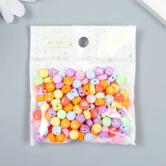 Набор бусин для рукоделия и плетения &laquo;Арт Узор. Яркие кружочки с буквами&raquo;, пластик, 20 г, 0.4&times;0.7&times;0.7 см