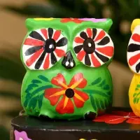 Сувенир "Пара совят" дерево 14х7х9 см, цв. жёлтый/зелёный