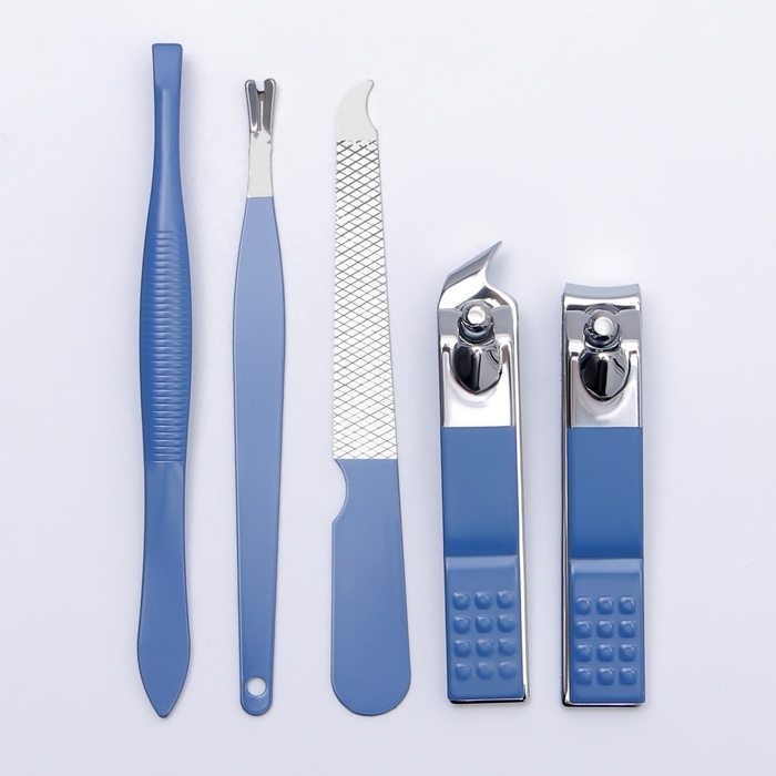 Набор маникюрный, 5 предметов, в футляре, цвет голубой/белый Набор маникюрный, 5 предметов, в футляре, цвет голубой/белый