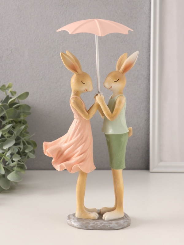 Сувенир полистоун "Романтика. Кролики под зонтом" 12х9,5х25,5 см