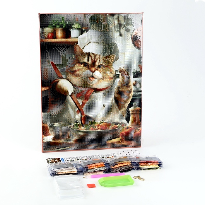 Алмазная мозаика с полным заполнением на холсте с подрамником &laquo;Толстенький повар&raquo;, 30 х 40 см