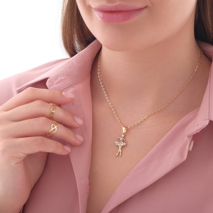 Набор детский &laquo;Выбражулька&raquo; 3 предмета: кулон 40 см, 2 кольца, балерина, цвет белый в золоте