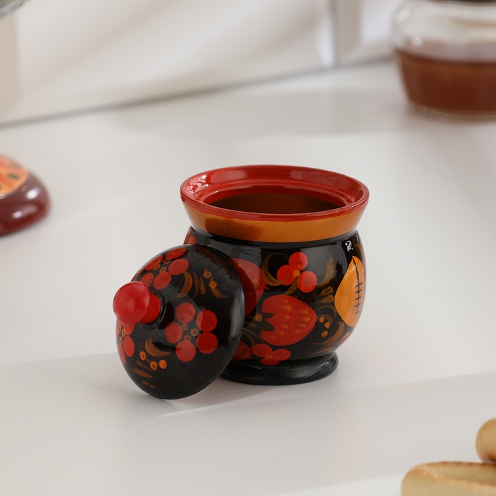 Набор для специй на подставке &laquo;Земляничка&raquo;, 15&times;15&times;6 см, дерево, хохлома