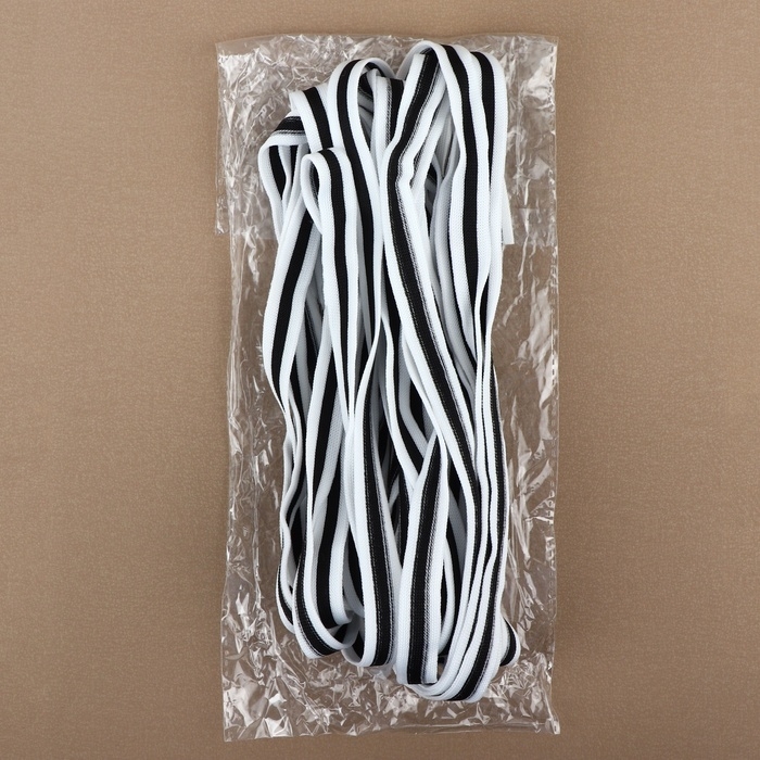 Тесьма трикотажная лампас 15 мм, 9,1 &plusmn; 0,5 м, цвет белый/чёрный