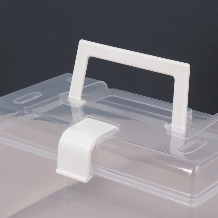 Органайзер для хранения, с крышкой, с ручкой, 19,5 × 12 × 11 см цвет прозрачный/белый Органайзер для хранения, с крышкой, с ручкой, 19,5 × 12 × 11 см цвет прозрачный/белый