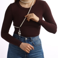 Портупея жемчужная с кулоном &laquo;Ракушка&raquo;, 129 см, белая в серебре