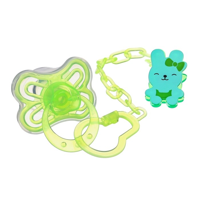 Соска - пустышка силиконовая классическая, от 6 мес., с колпачком + держатель &laquo;Зайка&raquo;, цвет зеленый