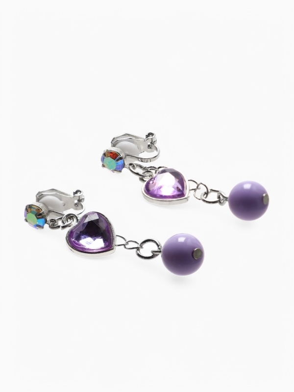 Серьги-клипсы детские "Выбражулька" сердце на цепочке с кругом кристалл, цвет сиренево-радужный