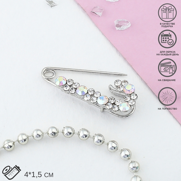 Булавка &laquo;Лунная дорожка&raquo;, 4 см, цвет радужный в серебре
