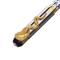 Ручка подарочная роллер в кожзам футляре Змея корпус золото/серебро