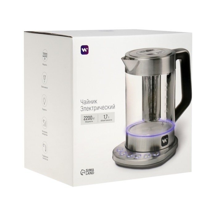 Чайник электрический Windigo LSK-1807, стекло, 1.7 л, 2200 Вт, регулировка t&deg;