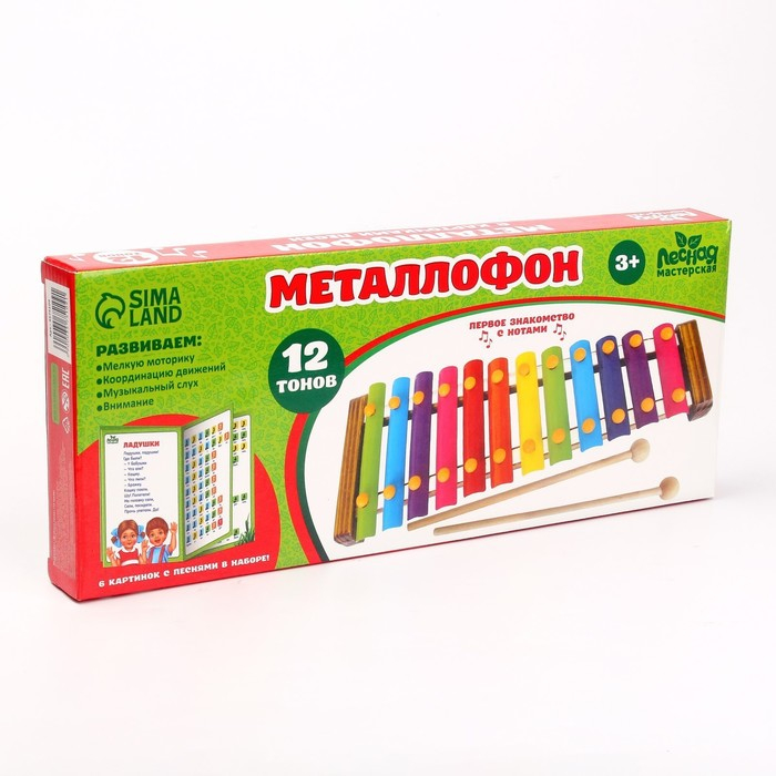 Металлофон, 12 тонов + карточки с песнями Металлофон, 12 тонов + карточки с песнями