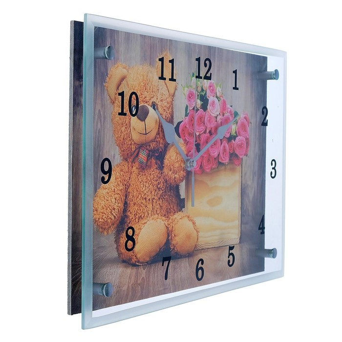 Часы-картина настенные, интерьерные "Плюшевый мишка", бесшумные, 25 х 35 см