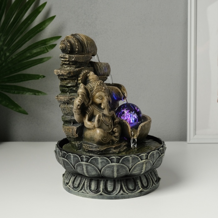 Фонтан настольный от сети, подсветка "Ганеша - Мудра Абхая" серый 20,5х20,5х26,5 см