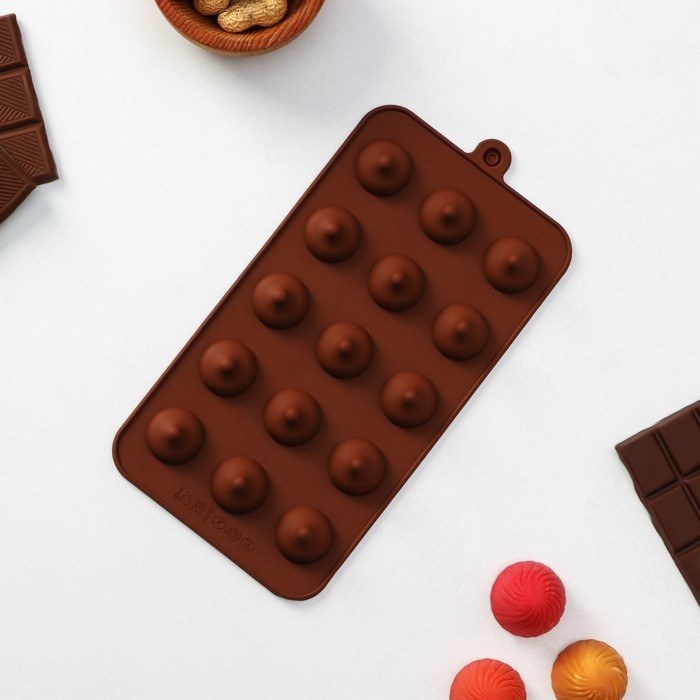 Форма для конфет и шоколада Доляна &laquo;Трюфель&raquo;, силикон, 20,5&times;10,5 см, 15 ячеек (d=2,2 см), цвет коричневый