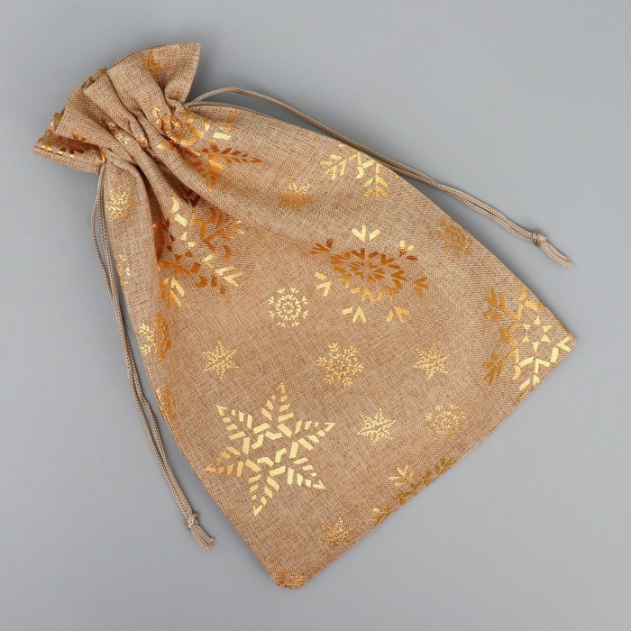 Мешочек подарочный холща &laquo;Новогодние снежинки&raquo;, тиснение, 16 х 24 см +/- 1.5 см, Новый год