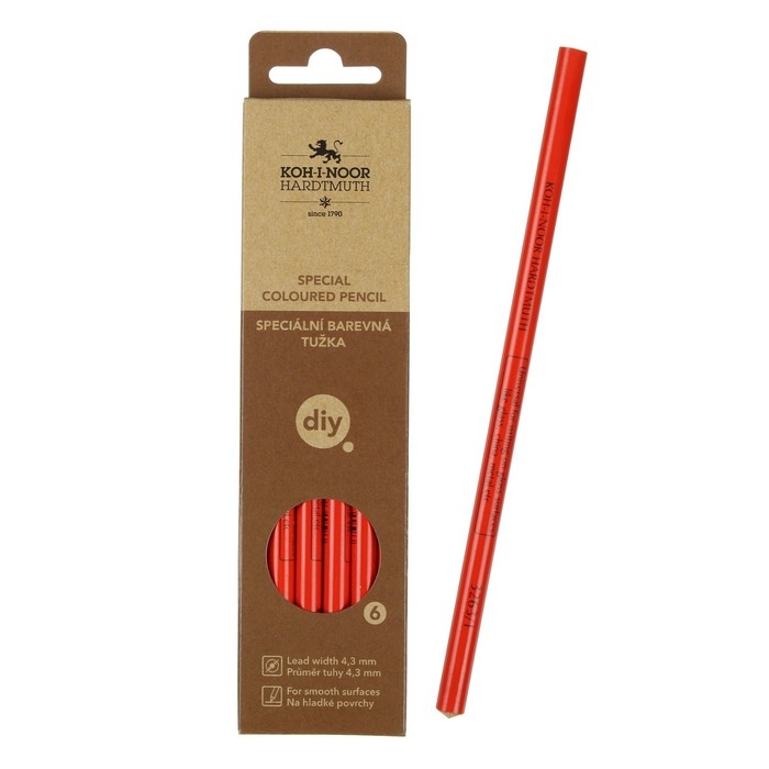 Карандаш незаточенный 4.3 мм, Koh-I-Noor 3263/1 по стеклу, металлу, пластику, красный, L=175 мм