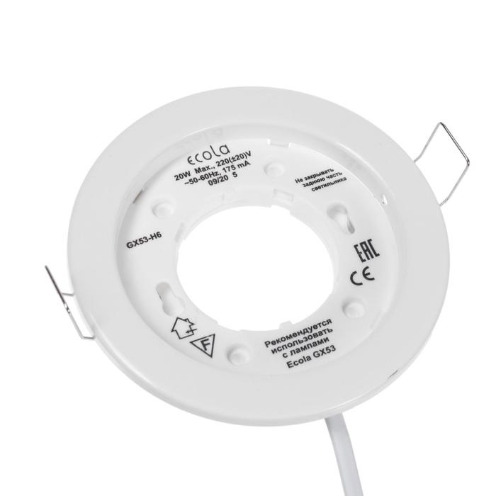 Светильник встраиваемый Ecola, GX53, 20 Вт, H6, 101x16 мм, плоский, белый