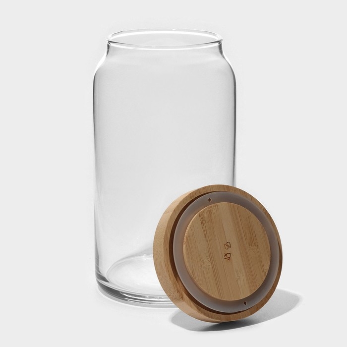 Банка для сыпучих продуктов стеклянная Вуди, 1,1 л, с бамбуковой крышкой