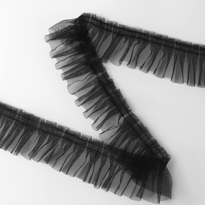 Рюш однослойный, 50 мм, 9 &plusmn; 0,5 м, цвет чёрный