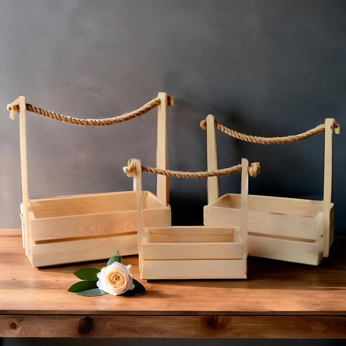 Набор кашпо деревянных 3 в 1 (30.5×18.5×35; 25.5×15×30; 20×12×23) Набор кашпо деревянных 3 в 1 (30.5×18.5×35; 25.5×15×30; 20×12×23) "Аром", натуральная сосна