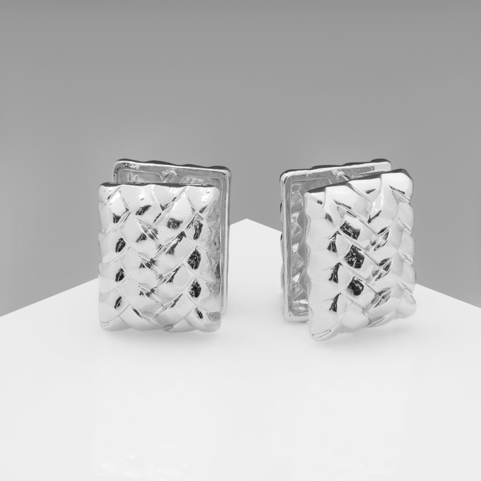 Серьги металл &laquo;Аккорд&raquo; плетёные, прямоугольник, цвет серебро