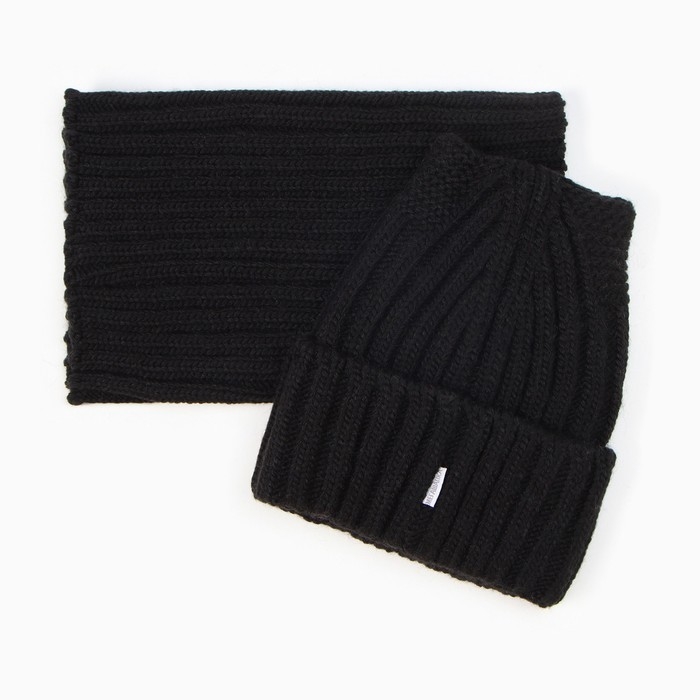 Комплект детский (шапка, снуд), цвет черный, размер 52-54