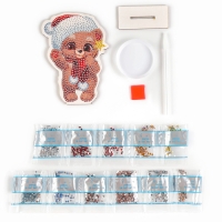 Алмазная мозаика на новый год для детей на деревянной фигурке &laquo;Медвежонок&raquo;, 10 х 13 см, новогодний набор для творчества