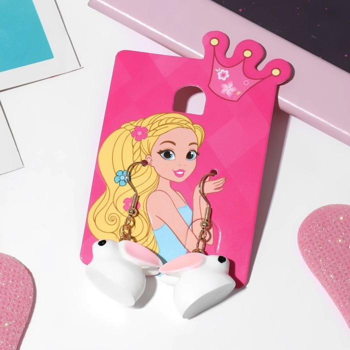 Серьги детские &laquo;Выбражулька&raquo; зайчики, цвет бело-розовый в золоте